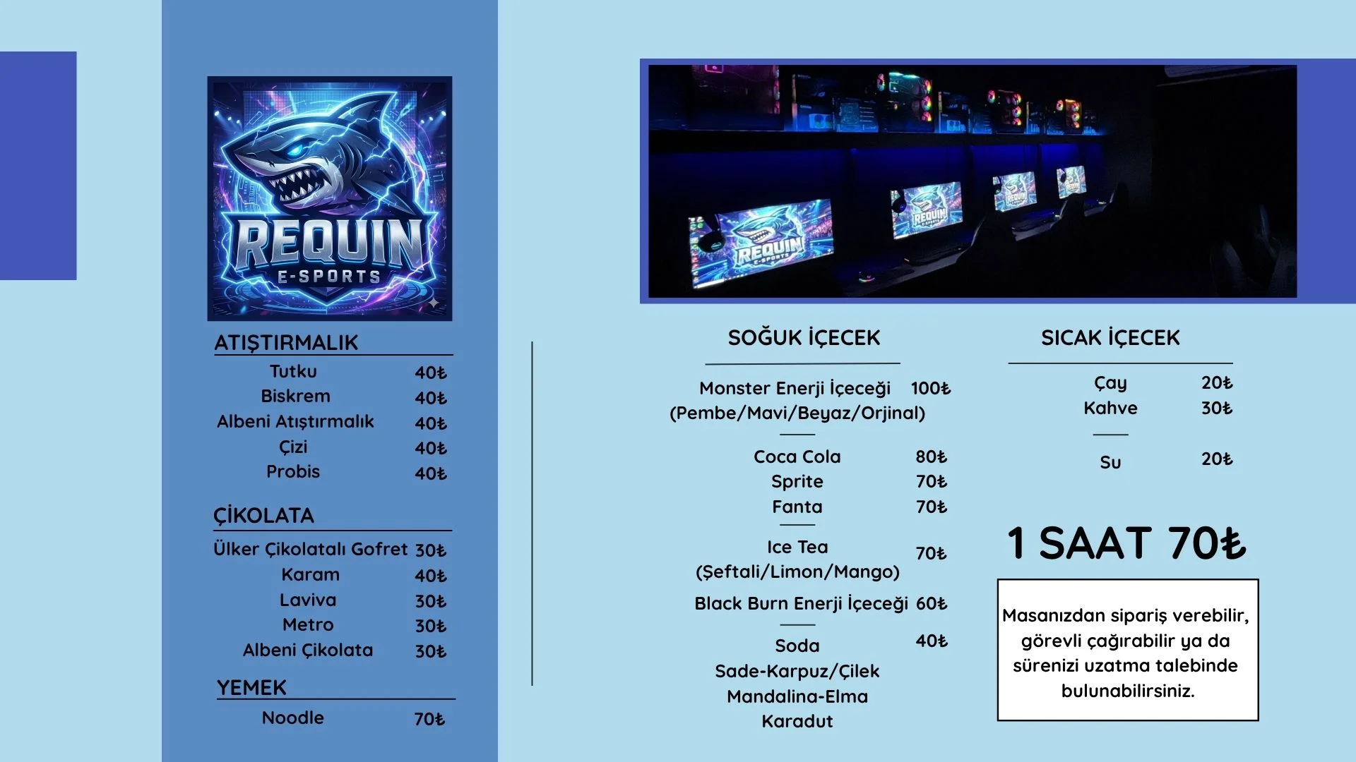 Requin Kafe Menüsü ve Masa Düzeni